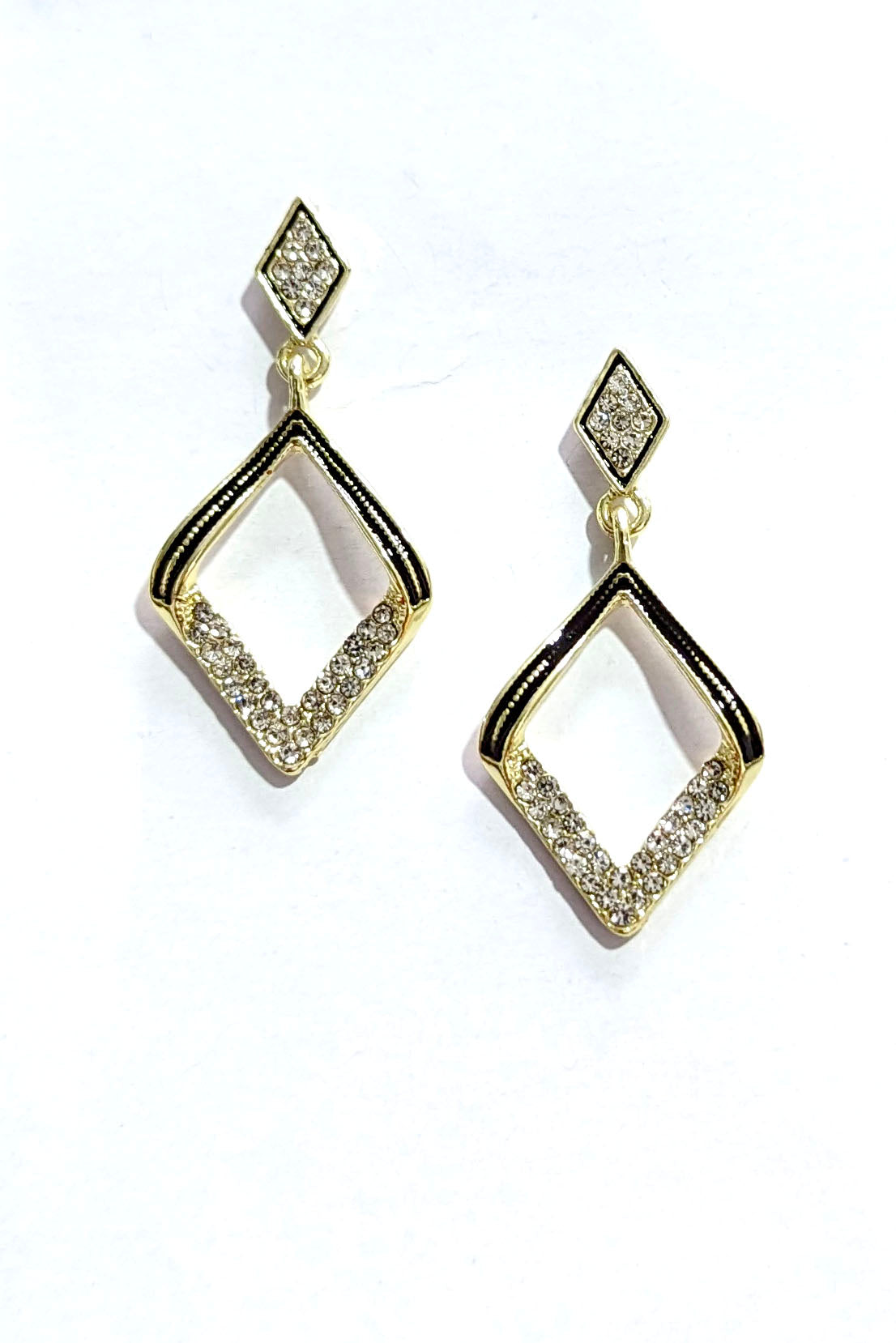 Black and Gold Diamond Drop Earrings