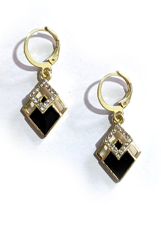 Black and Gold Diamond Geometric Earrings