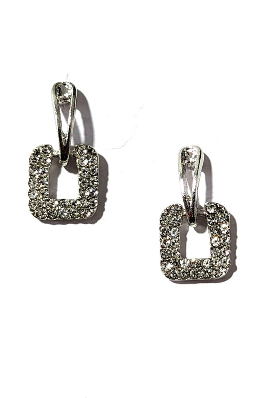 Silver Square Encrusted Earrings