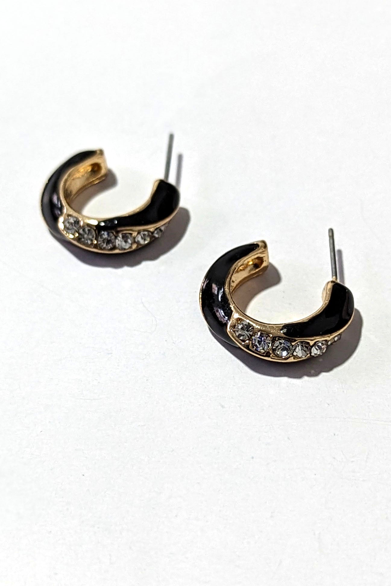 Black and Gold Crystal Small Hoops