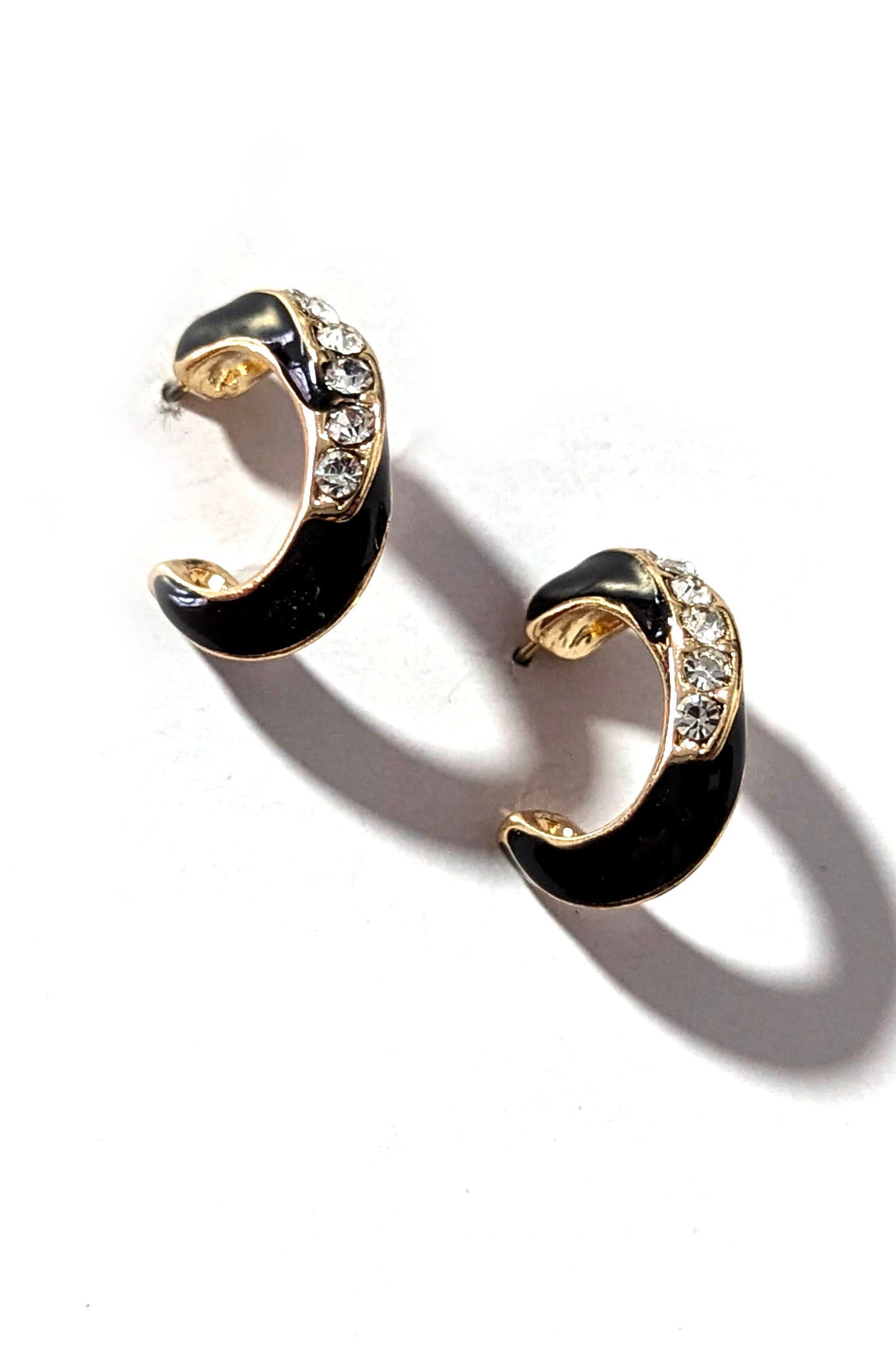 Black and Gold Crystal Small Hoops