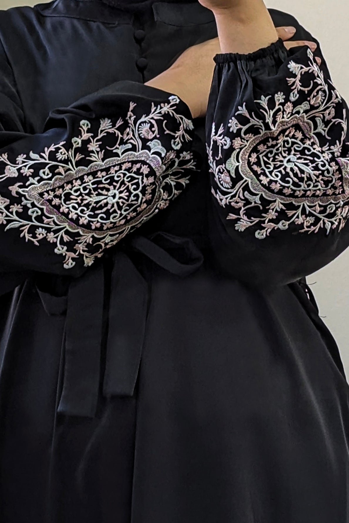 Black Embroidered Sleeve Maxi