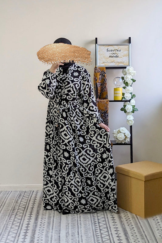 Black Damask Print Cotton Maxi