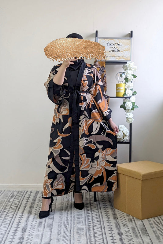 Black Printed Kimono