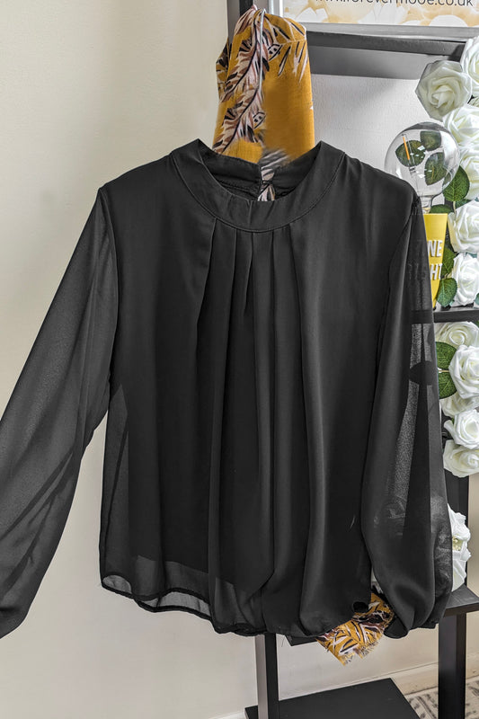 Black Chiffon Pleated Top